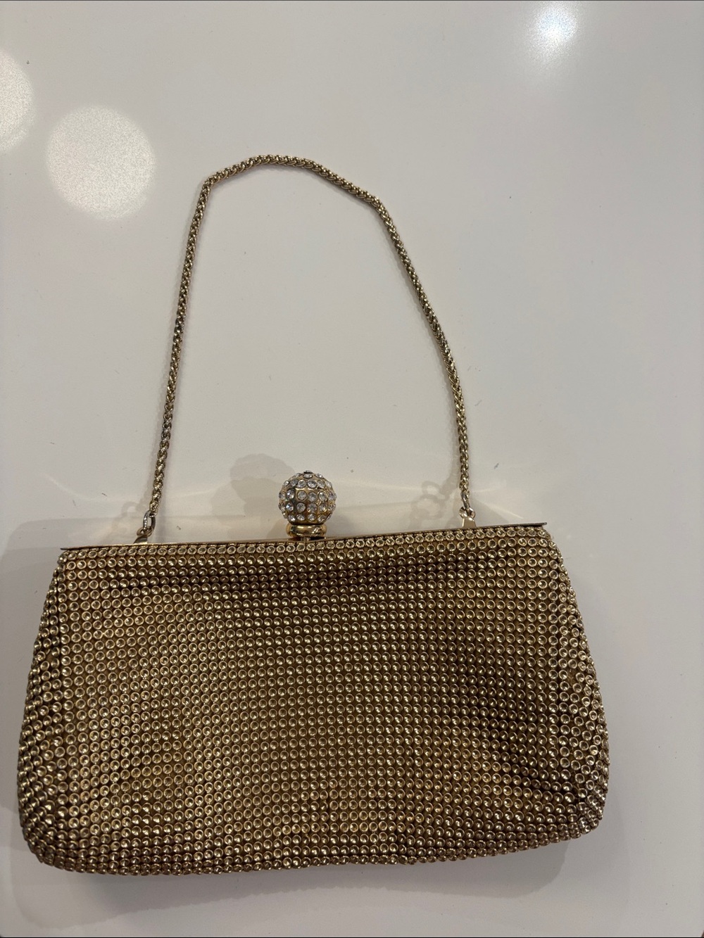 Gold Evening Mesh Clutch with Chain Handle